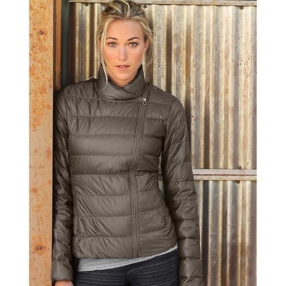 ATHLETA Downalicious Purple Asymmetric Zip Quilted Packable Goose Down Jacket S - Picture 3 of 9